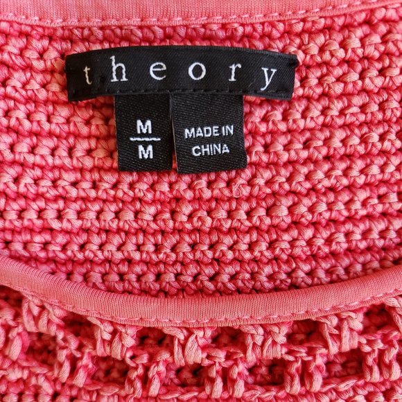 theory Bronella Arabis Tint Salmon Pink Crochet Tank Shift Mini Dress M Medium - Picture 9 of 12